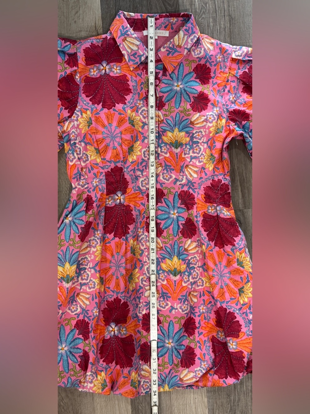 Floral Puff-Sleeve Button-Front Mini Dress in Pink - 100% Cotton - Picture 4 of 11